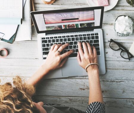 Female browsing web online shopping concept Stock Photo