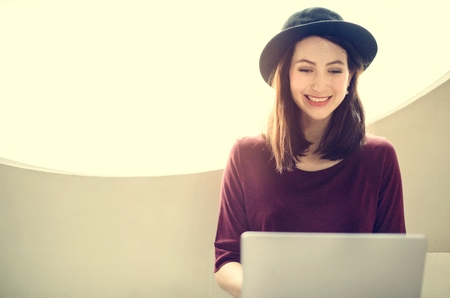 Woman laptop browsing searching technology concept Stock Photo