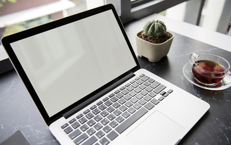 Laptop technology devices desk workstation Stock Photo