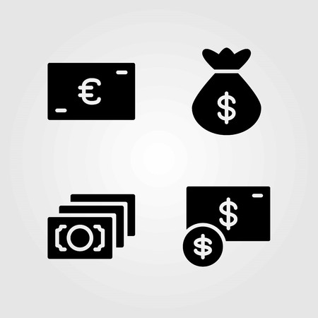 Money vector icons set bag money and euro Stock Photo