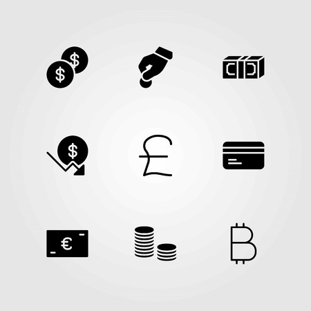 Money vector icons set dollar coin credit card and euro
