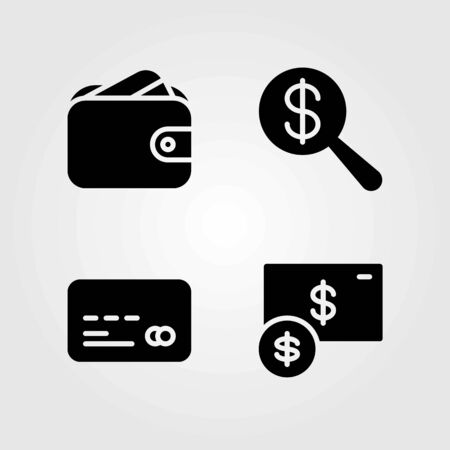 Money vector icons set credit card wallet and dollar