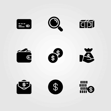 Money vector icons set dollar coin and wallet