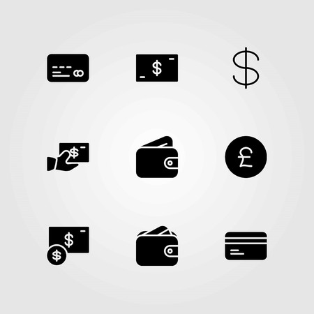 Money vector icons set credit card pound sterling and wallet