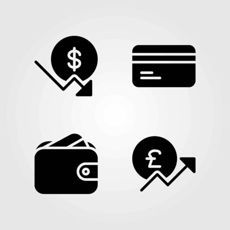 Money vector icons set pound sterling credit card and wallet Stok Fotoğraf