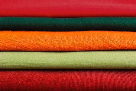 Stack of different clean fabric closeup