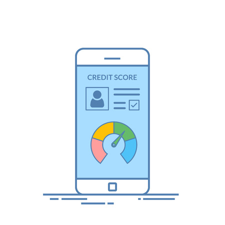 Smartphones with credit score app on the screen in line style Фото со стока