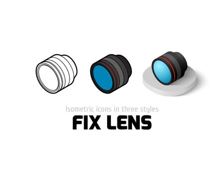 Fix lens icon vector symbol in flat outline and isometric style Stock Photo