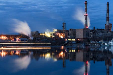 Night shot of a woodworking plant russia priozersk