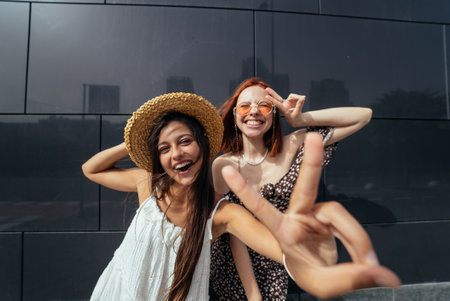 Dos atractivas mujeres jóvenes jugando al aire libre.