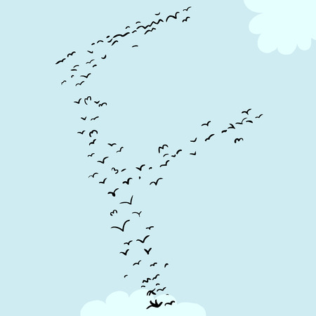 文字 f の形をした鳥の群れのイラスト