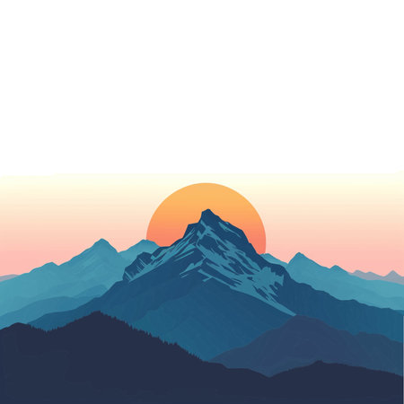 Vector illustration of sunrise view from a mountain peak