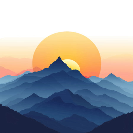 Vector illustration of sunrise view from a mountain peak