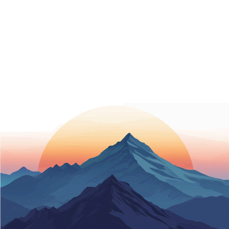 Ilustración vectorial de la vista del amanecer desde la cima de una montaña