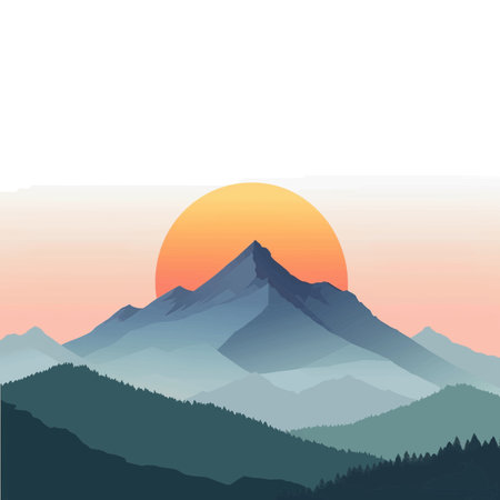 Vector illustration of sunrise view from a mountain peak Foto de archivo