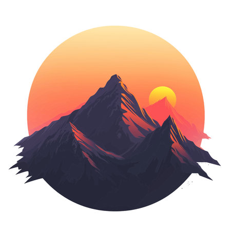 Vector illustration of sunrise view from a mountain peak Stok Fotoğraf