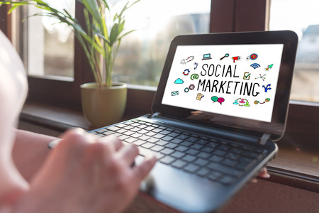 Laptop screen displaying a social marketing concept Stock Photo