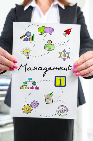 Paper with management concept held by a businesswoman Stock Photo