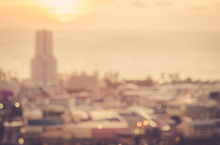 Blur city and beach in sunset abstract background aerial view travel concept retro color style Stock Photo