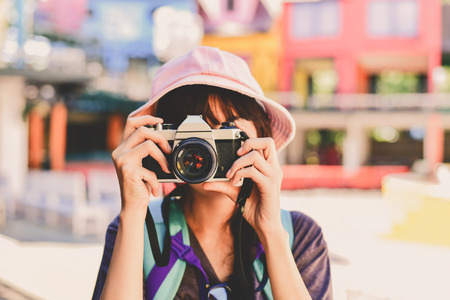 Beautiful girls are traveling in the country Stock Photo