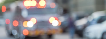 Panoramic view blurry background fire disaster event at apartment complex in america Stock Photo