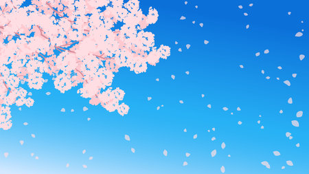 満開の桜と青空の背景イラスト