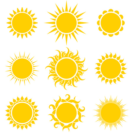 Abstract yellow sun shapes set isolated on white background vector illustration