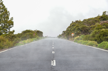 Road on cloudy day in el teide national park tenerife canary islands spain