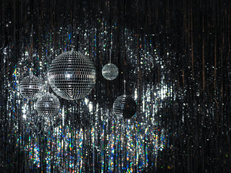 Silver disco ball on a black background glittering disco ball