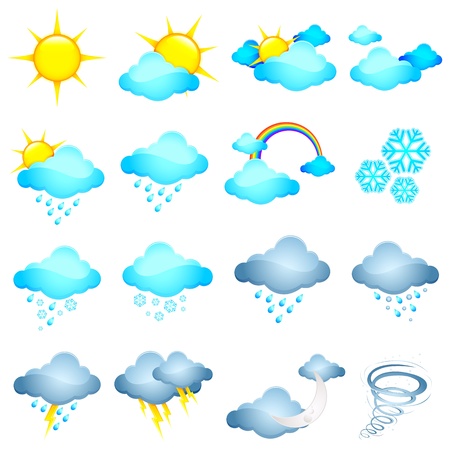 Illustration of set of different weather icon in halftone style Фото со стока