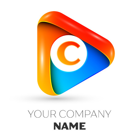 Letter c vector logo symbol in the colorful triangle on grey background vector template for your design