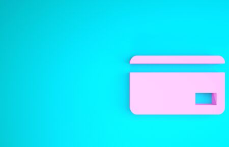 Pink credit card icon isolated on blue background online payment cash withdrawal financial operations shopping sign minimalism concept 3d illustration 3d render