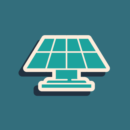 Green solar energy panel icon isolated on green background long shadow style vector