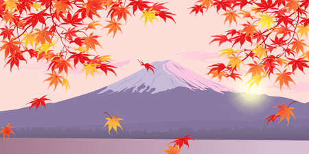 富士山を背景に紅葉