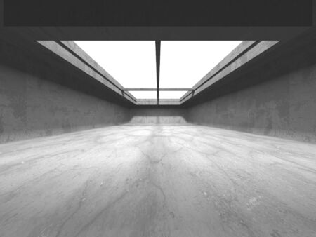 Dark concrete empty room modern architecture design urban textured background 3d render illustration Stock Photo