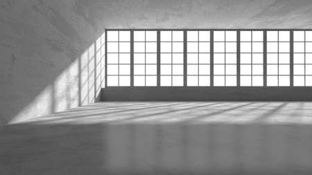 Dark concrete wall architecture empty room 3d render illustration Stock Photo