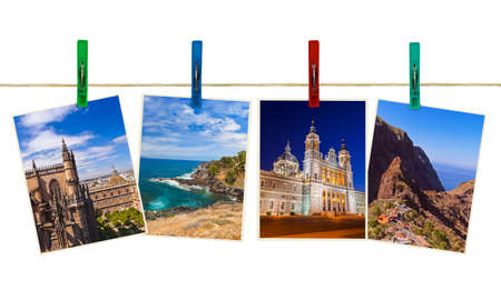 España fotografía de viajes en clothespins aislados sobre fondo blanco