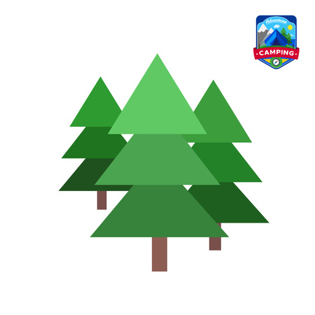 Camping summer forest trees icon outdoor camp tourism isolated vector illustration in cartoon style Фото со стока