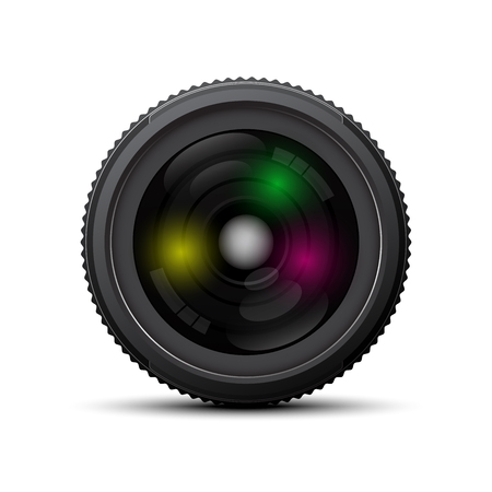 Front of camera lens on white background Stock Photo