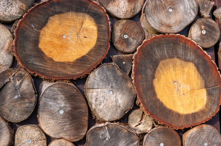 A top view closeup of piled cut tree trunks for timber trade on a field Reklamní fotografie