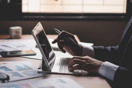 Businessman working on desk office business Stock Photo