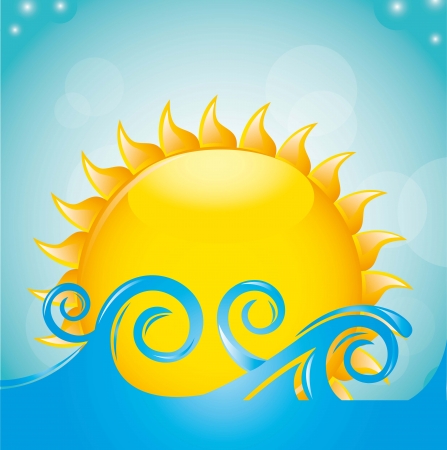 Sun with sea over sky background vector illustration