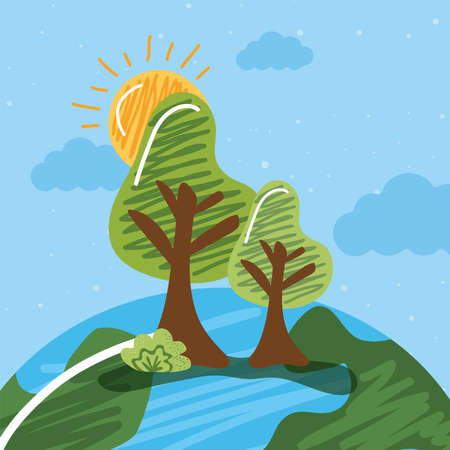 Eco trees in earth planet icon