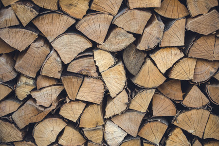 Preparation of firewood for the winter firewood background stacks of firewood in the forest pile of firewood