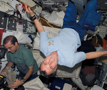 Canadian astronaut Dave Williams, right, and astronaut Rick Mastracchio are shown on the space shuttle Endeavour in 2007. 