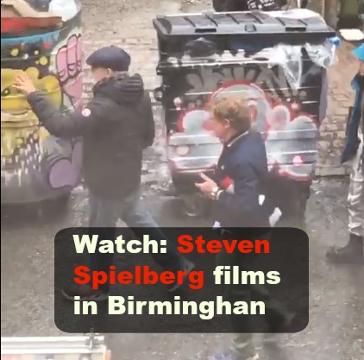 Film of Steven Spielberg filming in Lionel Street Birmingham, courtesy of @GreatCharlesSt