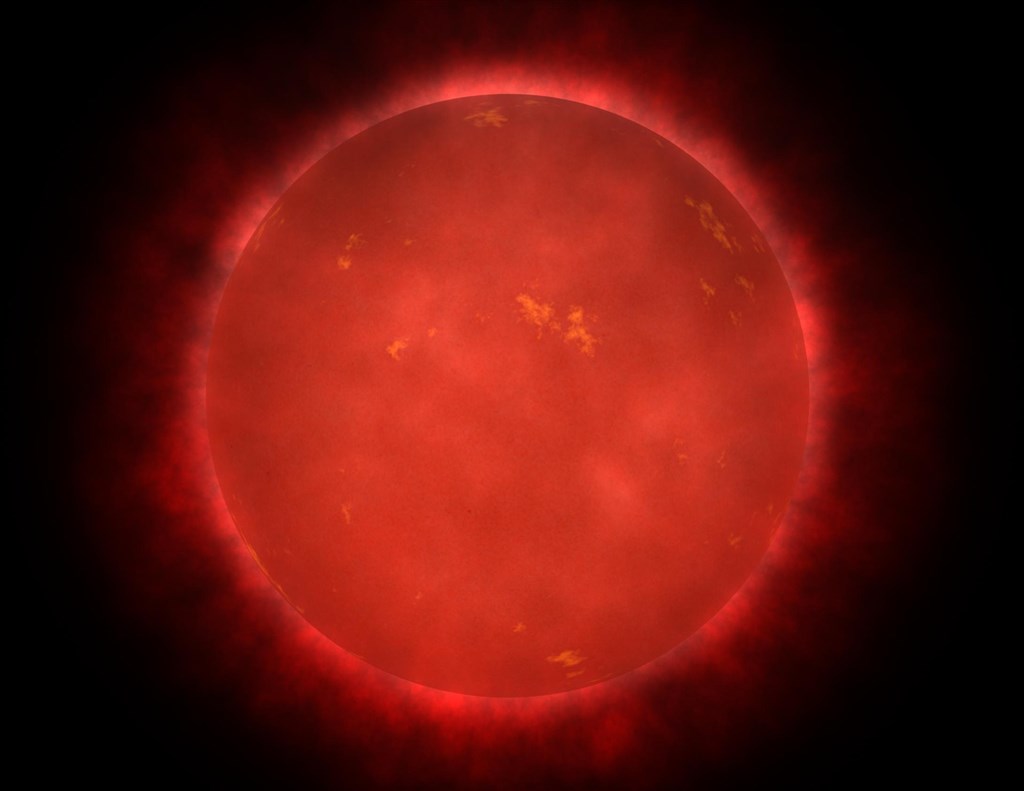天文學家距離太陽系相對近的紅矮星「葛利斯887」周圍發現3顆行星，且這些行星可能像地球一樣以岩石構成。圖為藝術家描繪紅矮星外觀。（圖取自維基共享資源，版權屬公有領域）