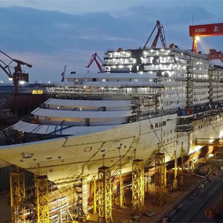 Le premier grand paquebot de croisière de Chine vu du ciel