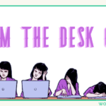 Banner decorative image. Text reads "From the desk of..." over sequential images of a woman in front of a laptop with long hair.