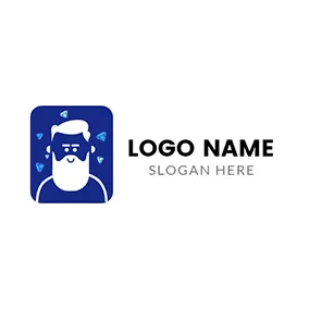 ヒップスターのロゴ Blue and White Hipster Man logo design